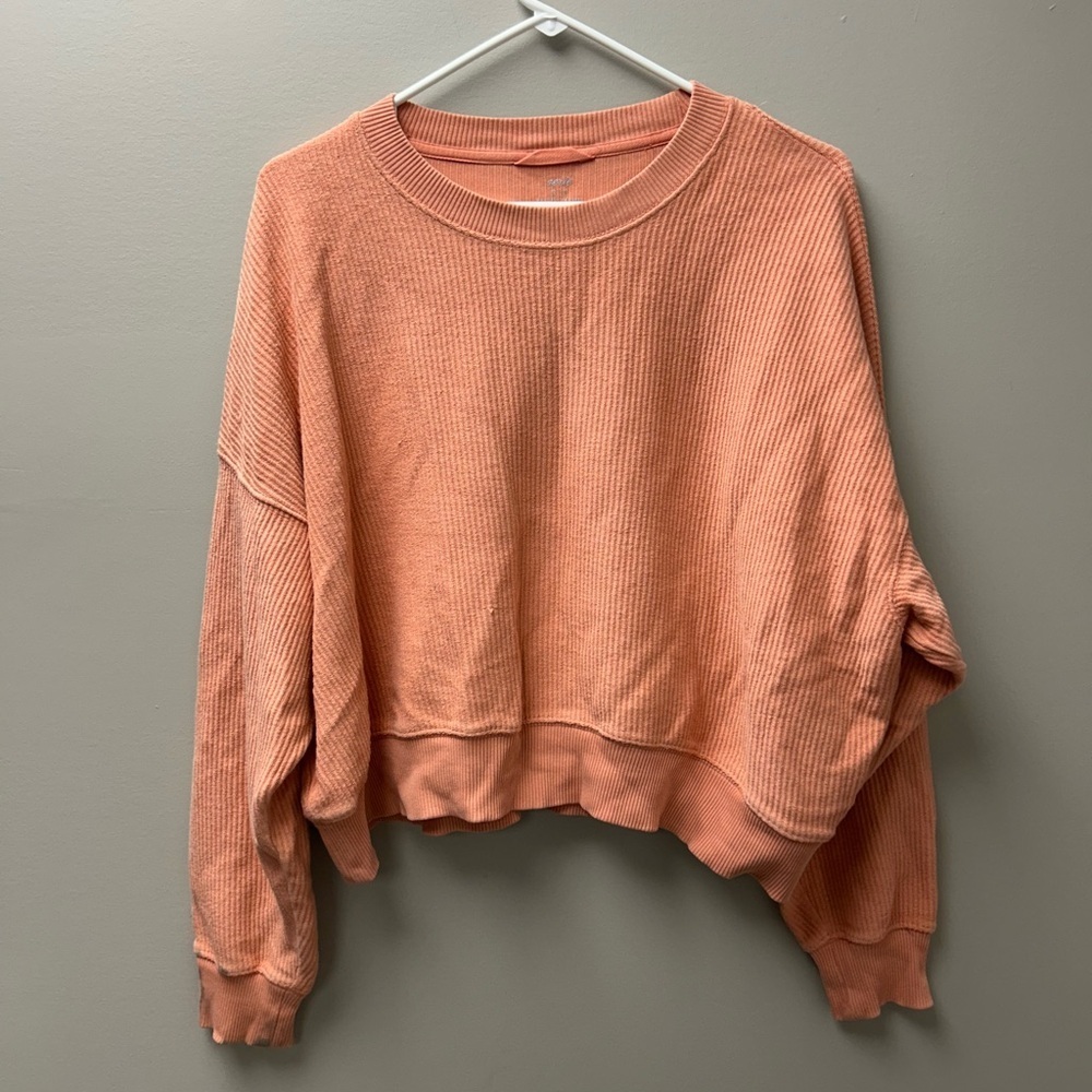 Aerie New Love Corded Cropped Coral Crewneck Sweater